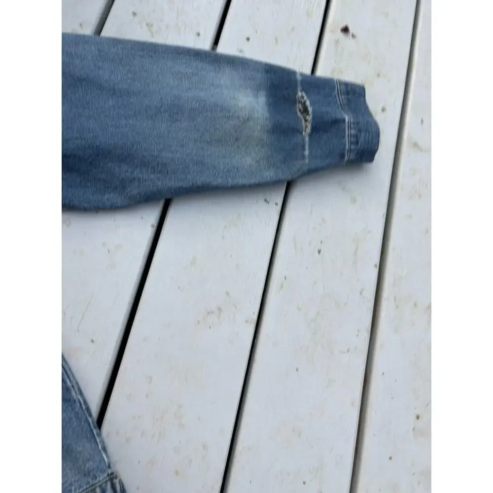 MC ORVIS Denim Trucker Jacket Mens XXL 58 Blue Button Front Faded Jean Coat